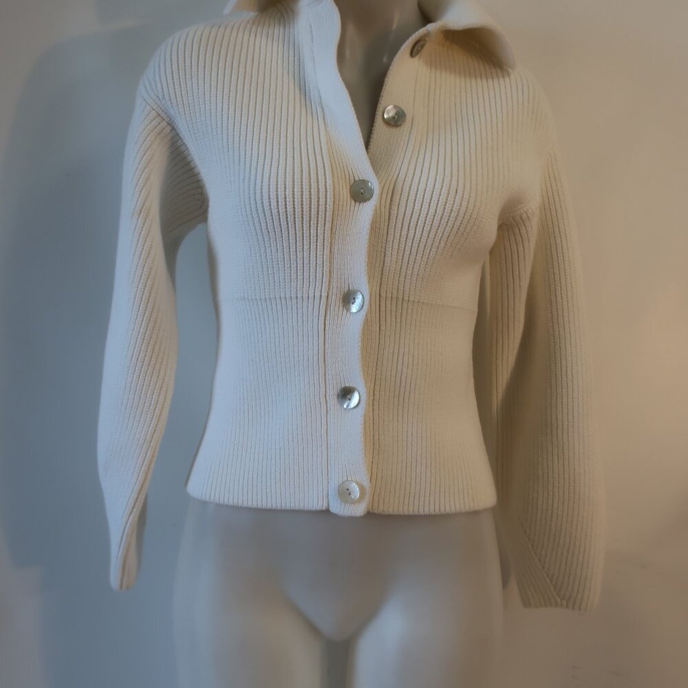 Vince Cream Ribbed Button-Up Cardigan - Picture 6 of 9